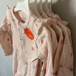 Bundle of Carter's Light Pink Ribbed Floral Bird 2-way Zip Footie